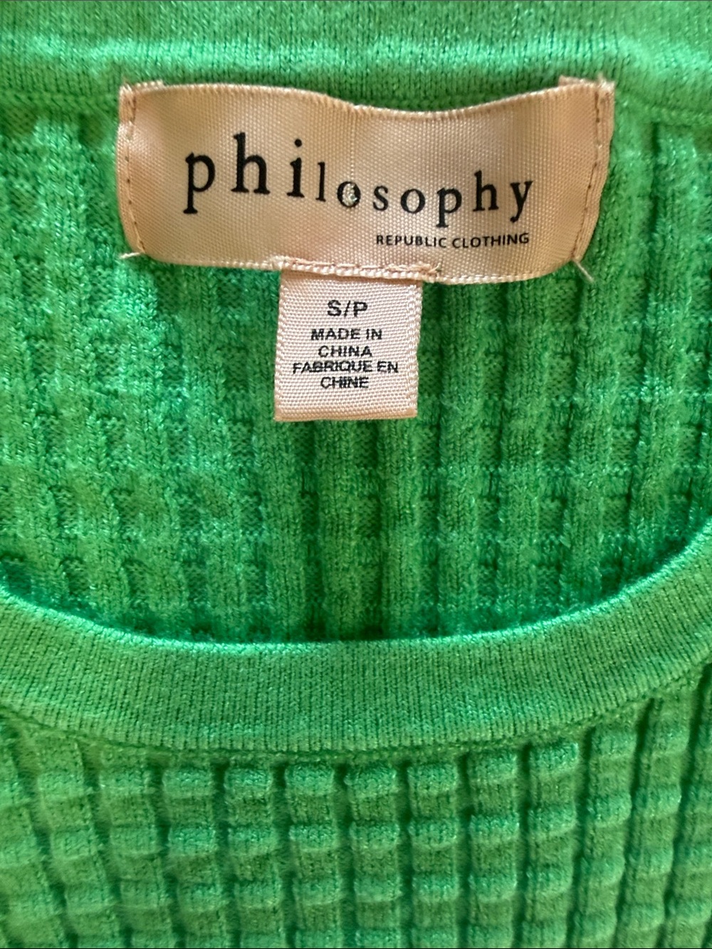 Philosophy Bright Green Ribbed Short Sleeve Knit Top - Picture 3 of 3